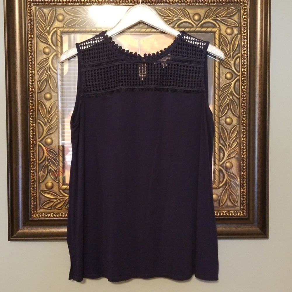 Navy lace tank top plus size Q108:4:518